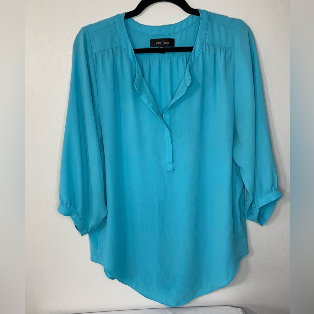 Karen Kane blouse, teal blue size medium three-quarter length sleeve